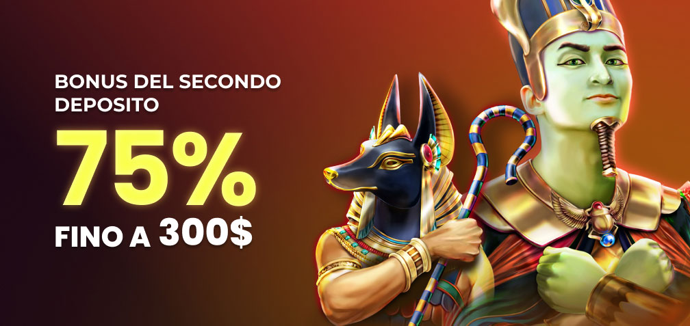 75% fino a 300 $ Bonus sul Secondo Deposito