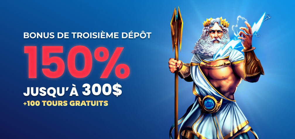 150% up to $300 Third Deposit Casino Bonus + 100 Free Spins